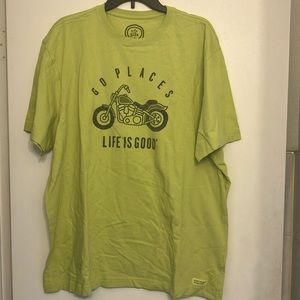 Life is good go places motorcycle tee men’s  lime green XL